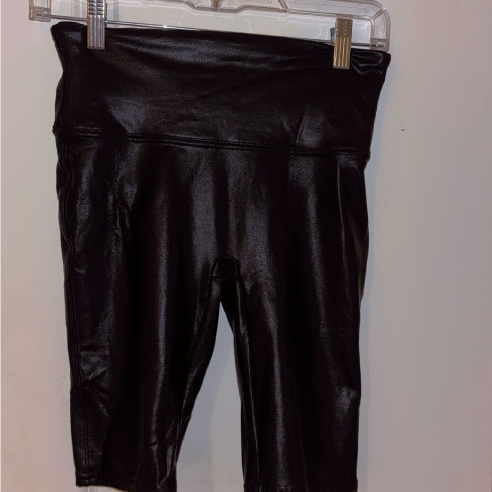 Black Faux Leather Biker Shorts